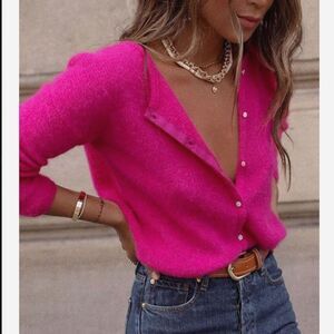 Hot pink button up sweater